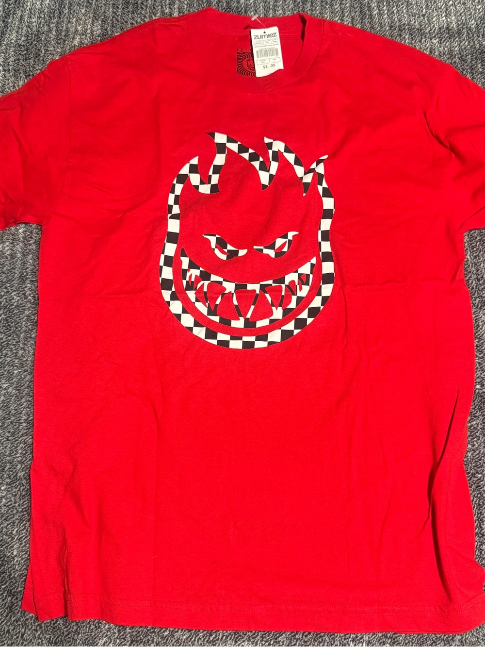 Spitfire Red Short Sleeve Tee with Black-and-White Checker Flame Logo